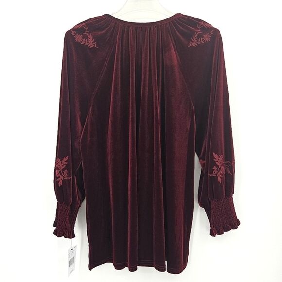 Calessa Button Up Down Shirt Womens Size 3X Red Floral Embroidered Velvet Boho - Picture 3 of 8